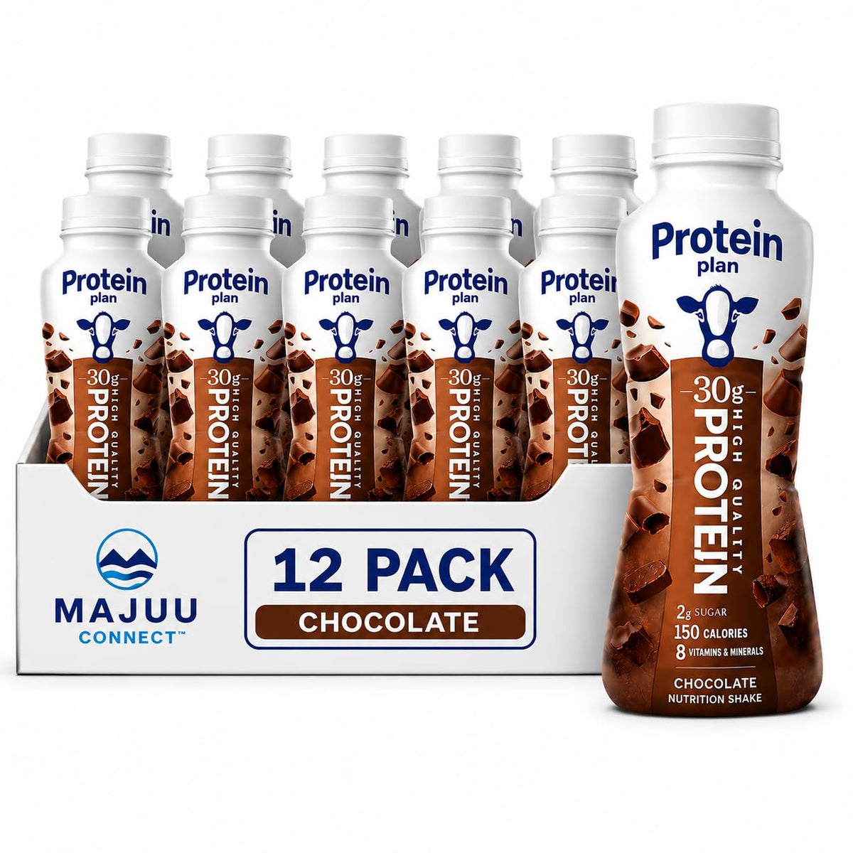 High Protein (Vanilla) Nutrition Shake - 30g Protein Per Botle |12 Pack (11.5 Fl Oz) Only 2g Sugar &150 Calories| Enriched With 8 Naturally Occouring Vitamins &Minerals | Ready-to-Drink BY MAJUU CONNECT