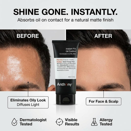 Anthony Instant Fix Oil Control for Men – Mattifying Lotion for Oily Skin – Moisturizer and Pore Minimizer Instantly Eliminates Shine – 3 Fl Oz