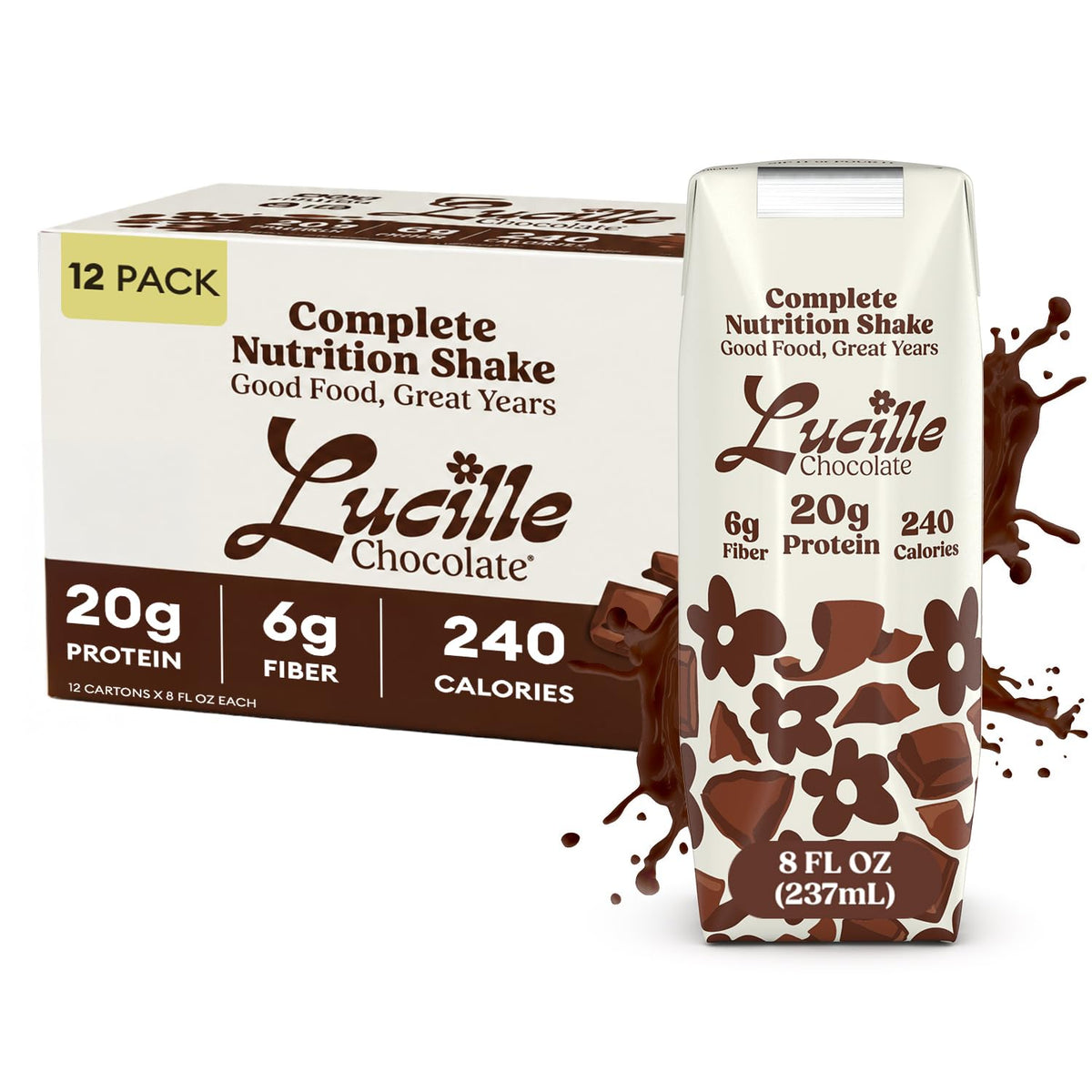 Lucille Meal Replacement Shake for Adults, Chocolate, 8 oz, 12 Pk