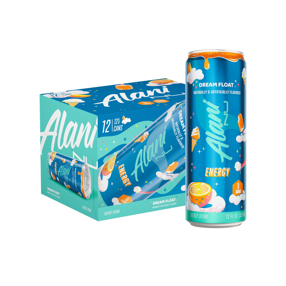 Alani Nu JUICY PEACH, Sugar Free, Low Calorie Energy Drinks, 200mg Caffeine, Biotin, B Vitamins, Zero Sugar, 10 Calories, 12 Fl Oz Cans, 24 Pack