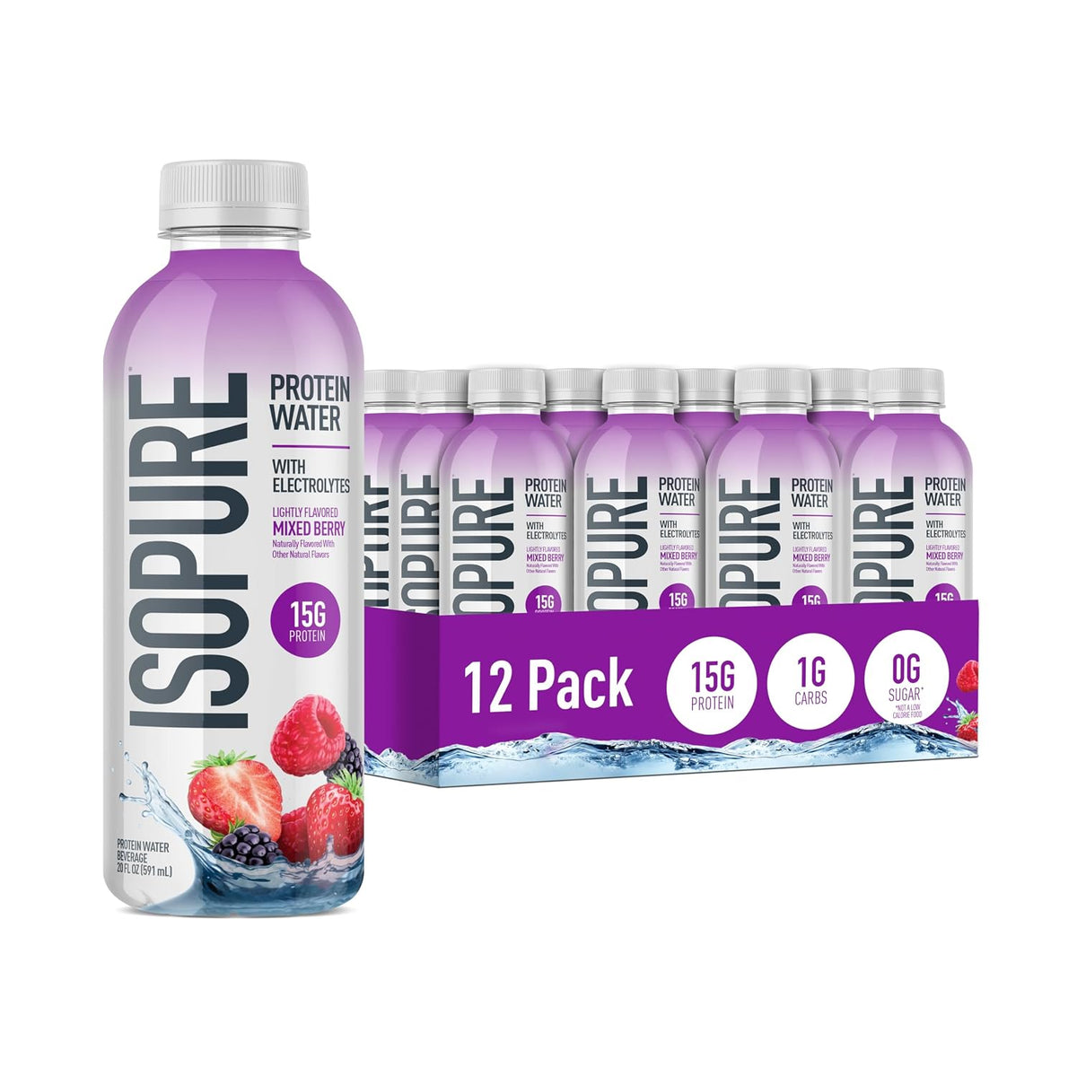 Isopure Clear Protein Water with Electrolytes Mixed Berry 20 oz, 12ct