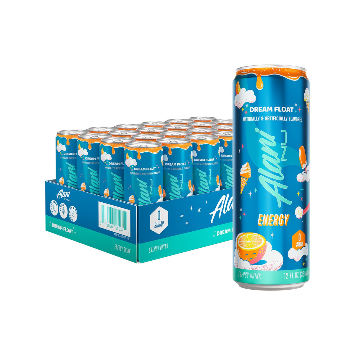 Alani Nu JUICY PEACH, Sugar Free, Low Calorie Energy Drinks, 200mg Caffeine, Biotin, B Vitamins, Zero Sugar, 10 Calories, 12 Fl Oz Cans, 24 Pack