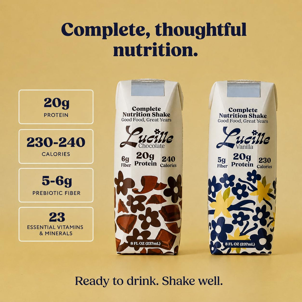 Lucille Meal Replacement Shake for Adults, Chocolate, 8 oz, 12 Pk