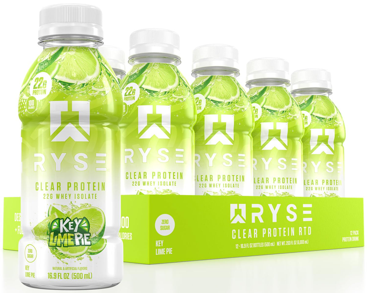 RYSE Clear Protein Drink - Variety Pack - 100 Calories, 22g Whey Isolate Protein Shake, Sugar-Free, 0g Fat & Lactose-Free - Refreshing Ready-to-Drink Beverage - 16.9 fl oz Bottles (12-Pack)