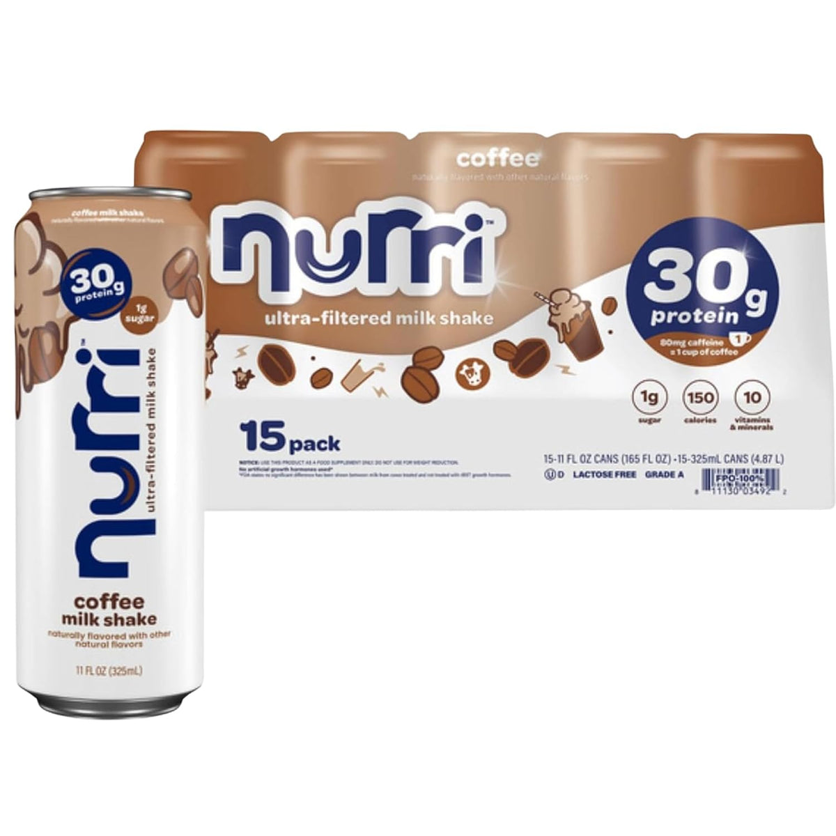 Coffee Protein Shake Ready to Drink, Ultra-Filtered Milk, 30g Protein, 1g Sugar, Smooth & Creamy Coffee Milk Beverage, 11 fl oz Cans, 15 Pack