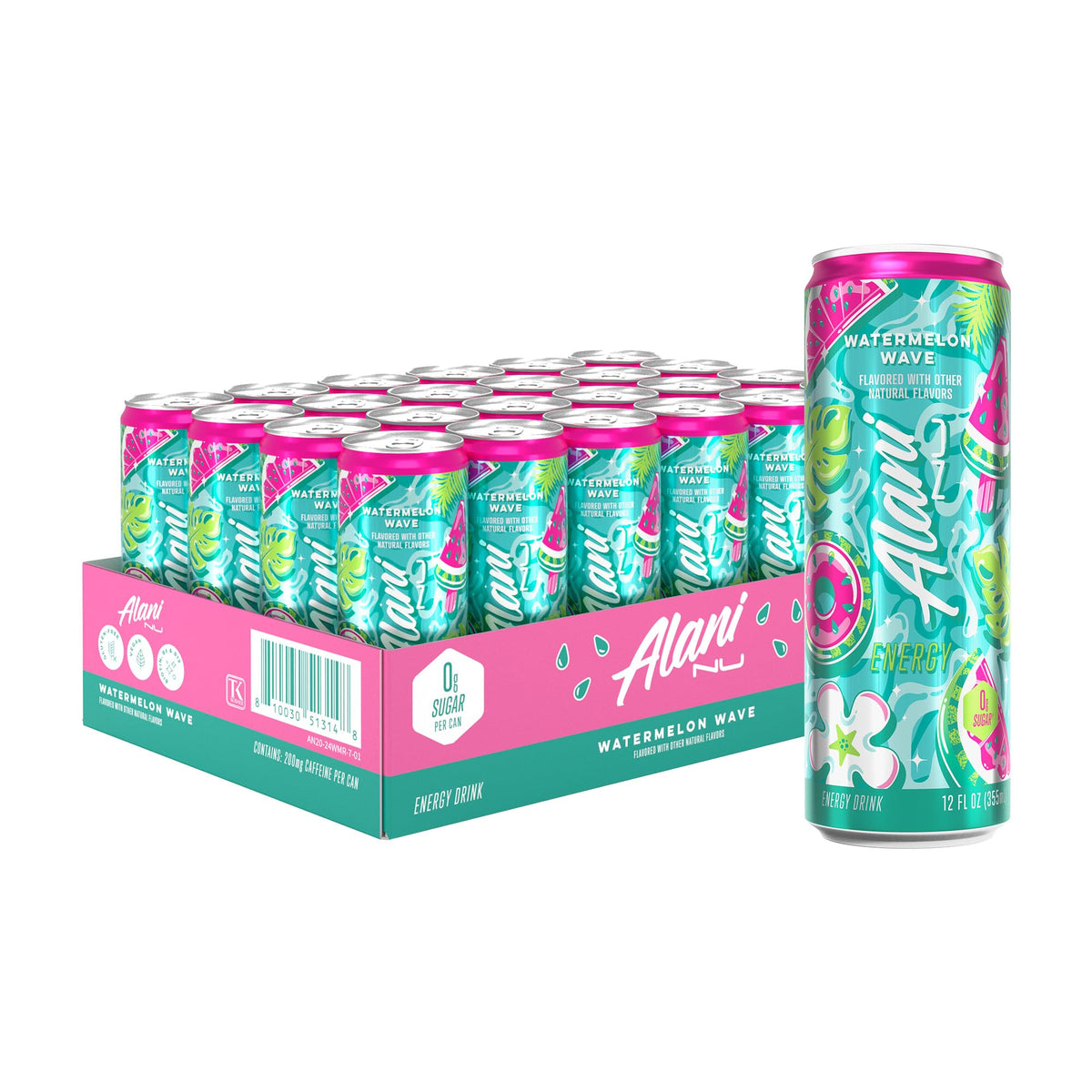 Alani Nu JUICY PEACH, Sugar Free, Low Calorie Energy Drinks, 200mg Caffeine, Biotin, B Vitamins, Zero Sugar, 10 Calories, 12 Fl Oz Cans, 24 Pack