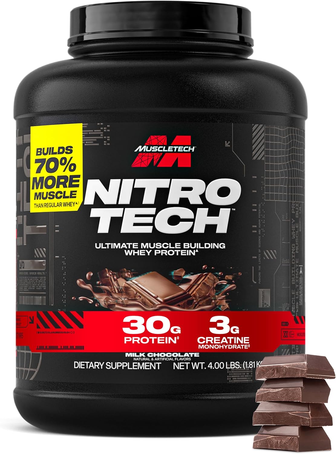MuscleTech Whey Protein Powder (Milk Chocolate, 4LB) - 30g Protein