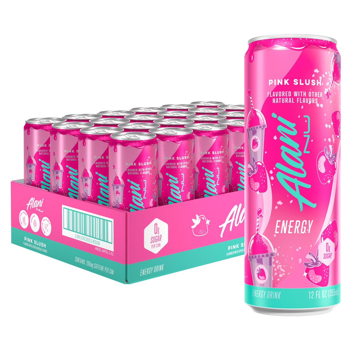 Alani Nu JUICY PEACH, Sugar Free, Low Calorie Energy Drinks, 200mg Caffeine, Biotin, B Vitamins, Zero Sugar, 10 Calories, 12 Fl Oz Cans, 24 Pack