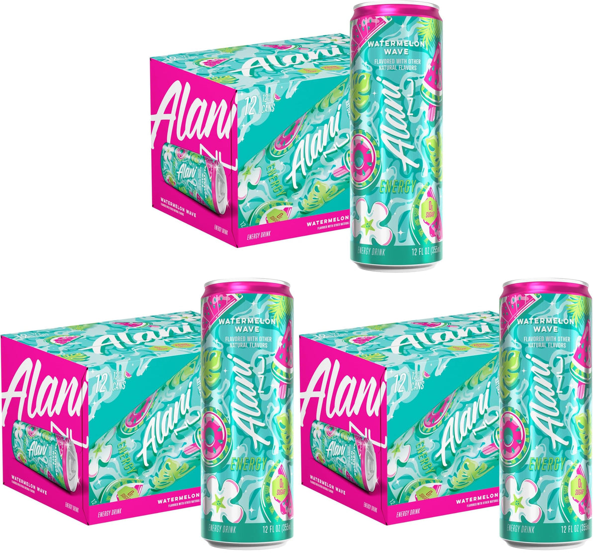 Alani Nu JUICY PEACH, Sugar Free, Low Calorie Energy Drinks, 200mg Caffeine, Biotin, B Vitamins, Zero Sugar, 10 Calories, 12 Fl Oz Cans, 24 Pack